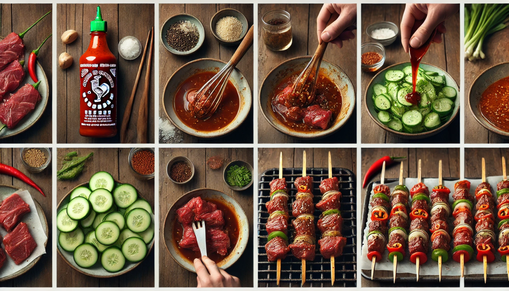 etapes preparation brochettes de bœuf à la Sriracha