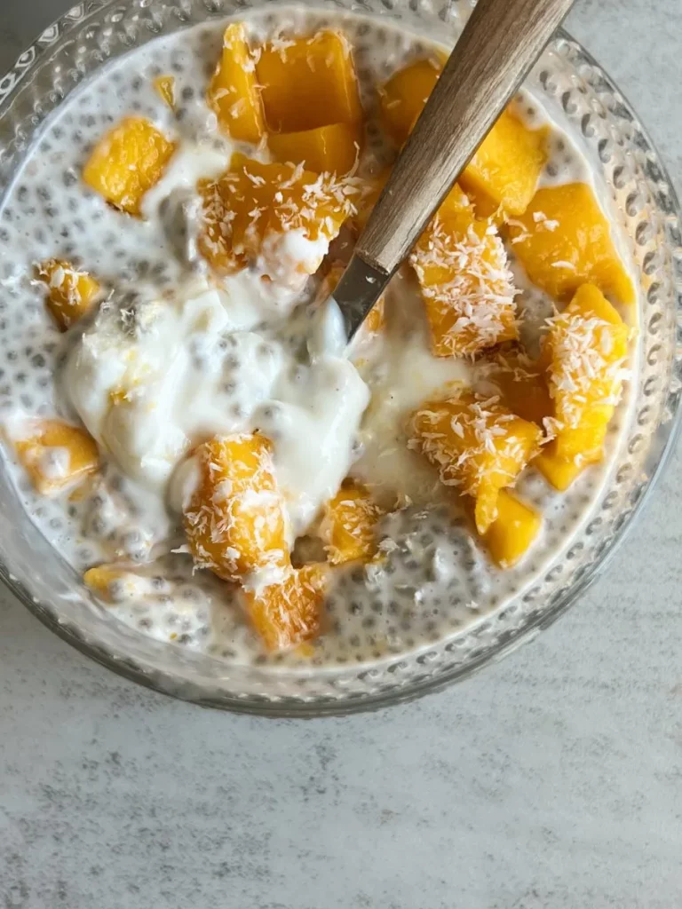 Résultat fianl de Pudding de chia à la mangue et noix de coco