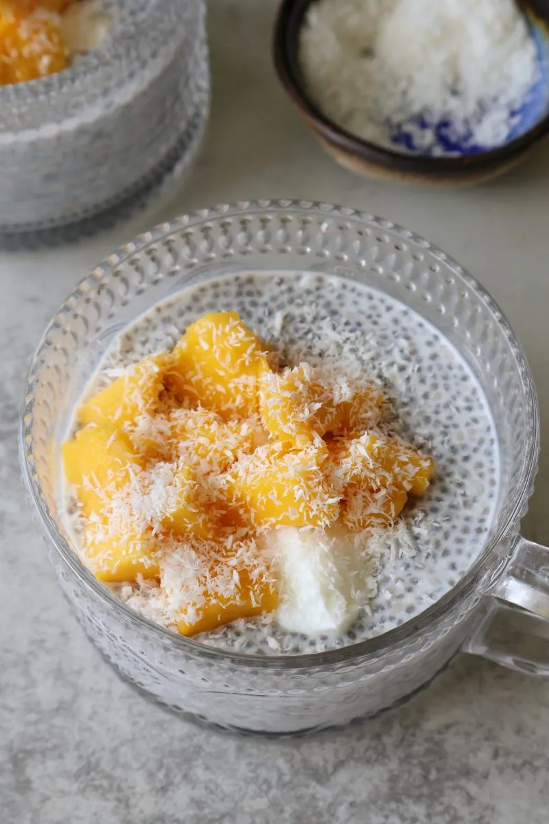 Recette de Pudding de chia à la mangue et à la noix de coco