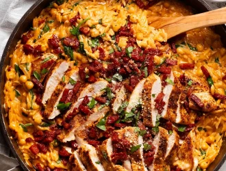 Recette de Risoni au Poulet et Salami Croquant