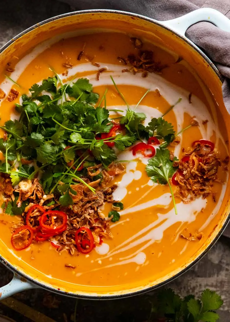 Recettede la Soupe thaïe à la citrouille et lait de coco