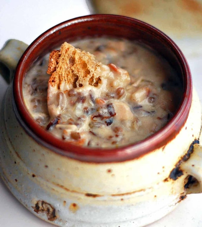 soupe de poulet au bacon et riz sauvage